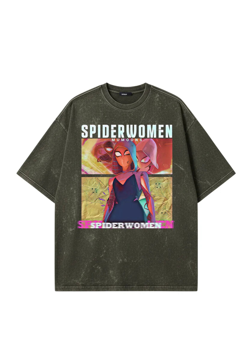 Spider Women Graphic Tee – Acid-Washed 300 GSM